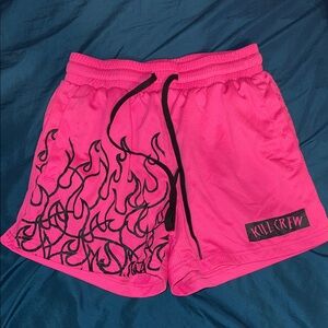 Kill Crew Hot Pink Mesh Shorts with Black Flame Design